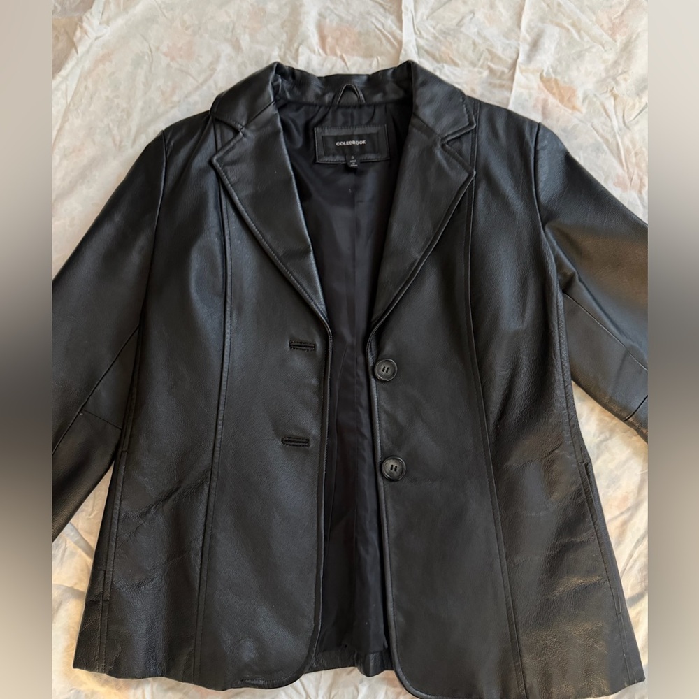 Vintage 90s Classic Black Genuine Leather Fitted Blazer Jacket S 🔥